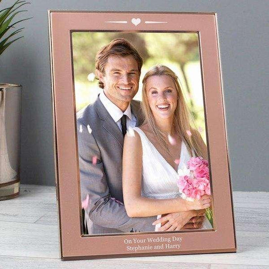 Personalised Rose Gold Heart Photo Frame 4x6 - Myhappymoments.co.uk