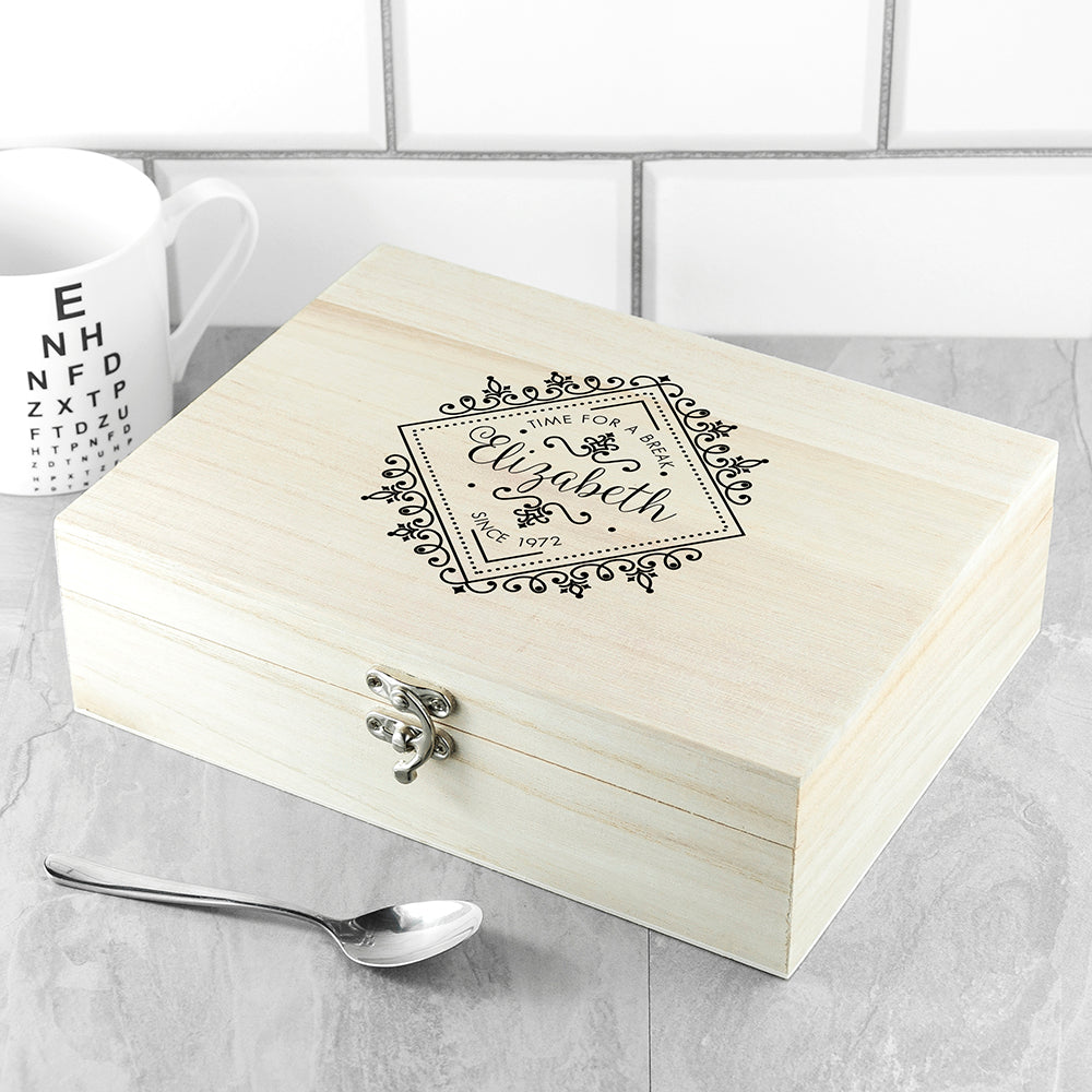 Personalised Time For a Break! Wooden Pukka Tea Box