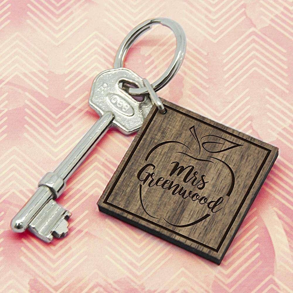 Personalised Teacher's Apple Square Keyring - Myhappymoments.co.uk