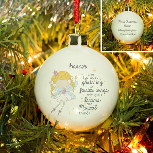 Personalised Fairy Princess Bone China Bauble - Myhappymoments.co.uk