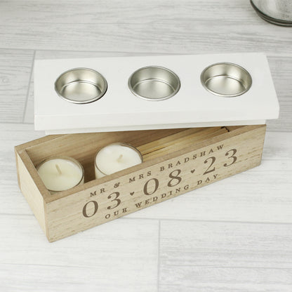 Personalised Large Date Wedding Anniversary Triple Tea Light Box