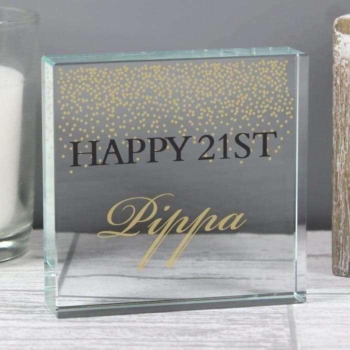 Personalised Gold Confetti Large Crystal Token - Presented In A Black Gift Box - Myhappymoments.co.uk