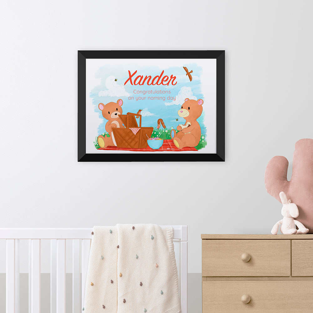 Personalised Teddy Bear Picnic Black Framed Print