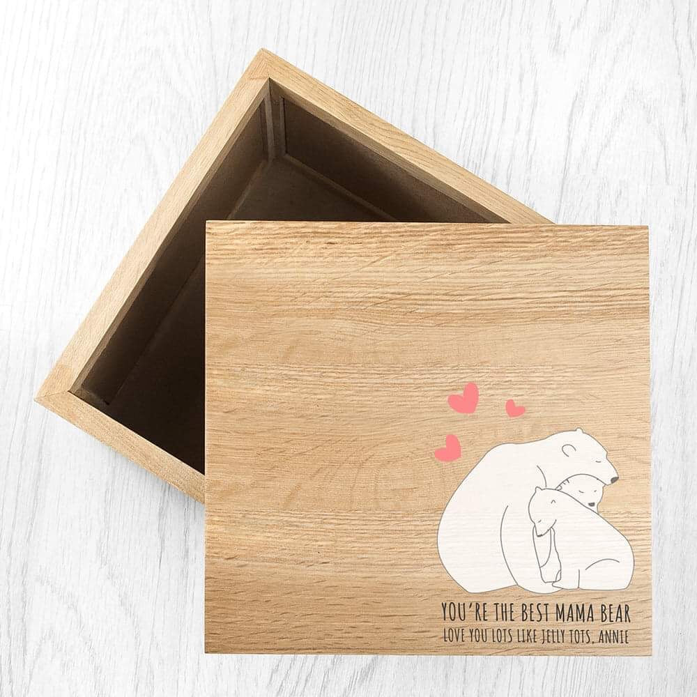 Personalised The Best Mama Bear Large Oak Photo Cube Keepsake Box - Myhappymoments.co.uk