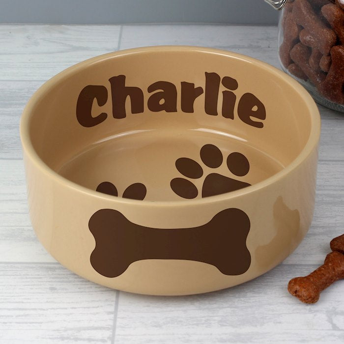 Personalised Large Brown Paws Dog Bowl - Myhappymoments.co.uk