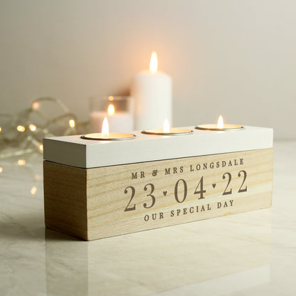 Personalised Large Date Wedding Anniversary Triple Tea Light Box