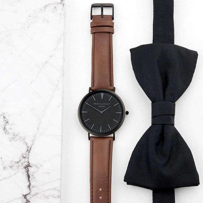 Personalised Modern-Vintage Men’s Mr Beaumont Watch With Black Face in Brown - Myhappymoments.co.uk