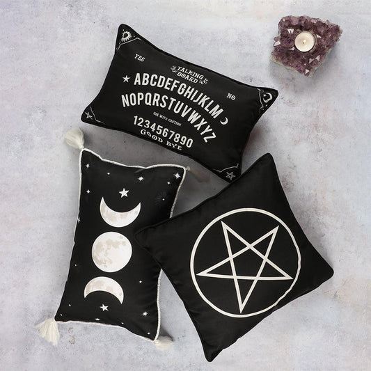 Small Rectangular Black and White Ouija Board Cushion