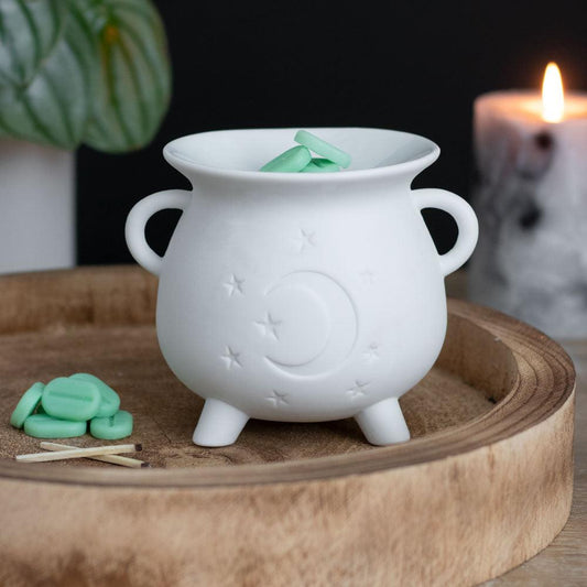 White Mystical Moon Cauldron Oil Burner