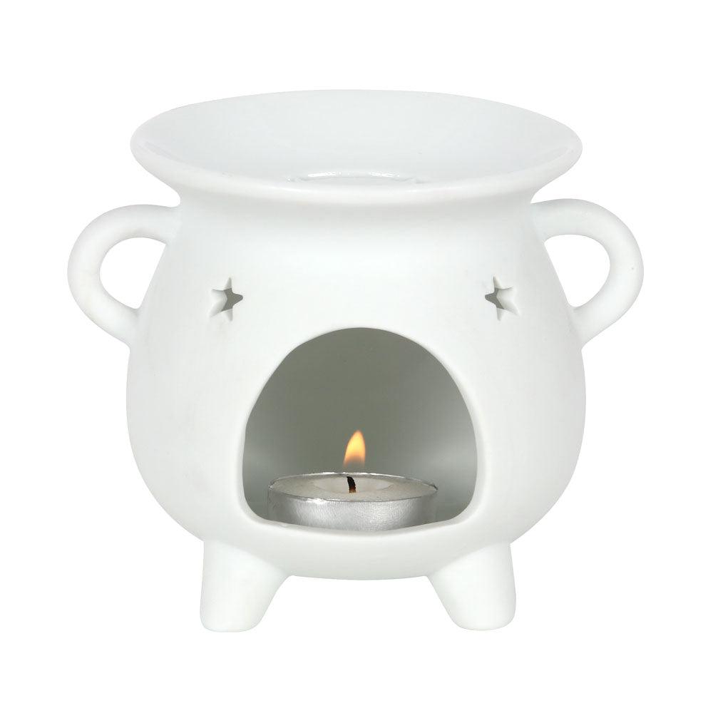 White Triple Moon Cauldron Oil Burner