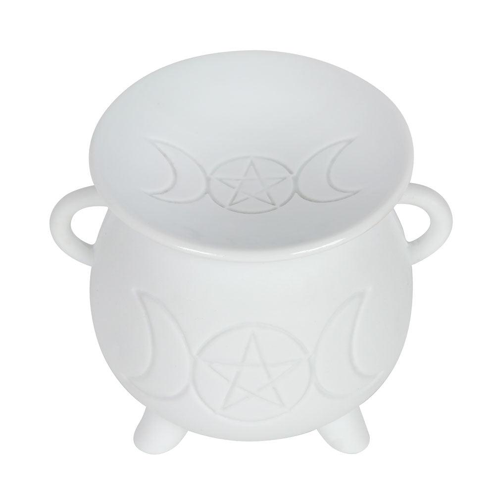 White Triple Moon Cauldron Oil Burner