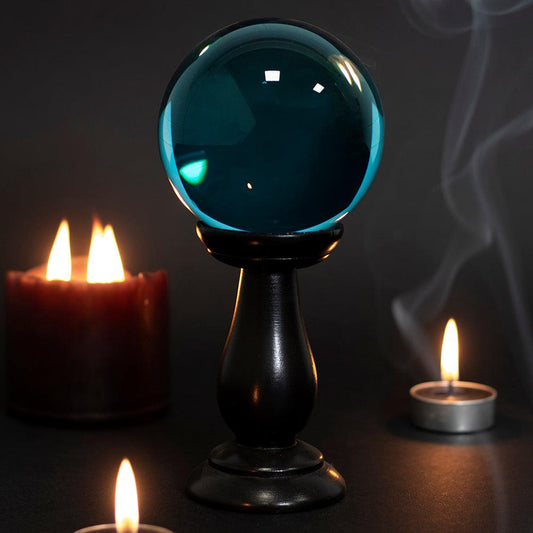 Small Teal Crystal Ball on Stand