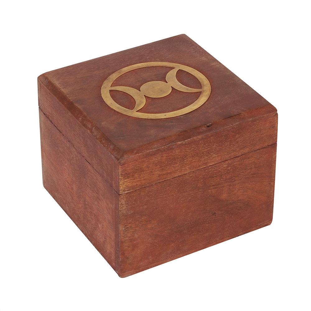 Triple Moon Brass Inlay Wooden Box