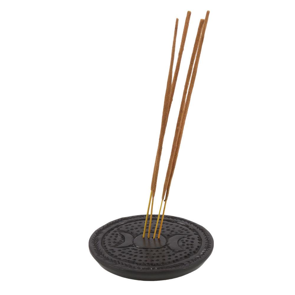 Black Carved Triple Moon Incense Plate