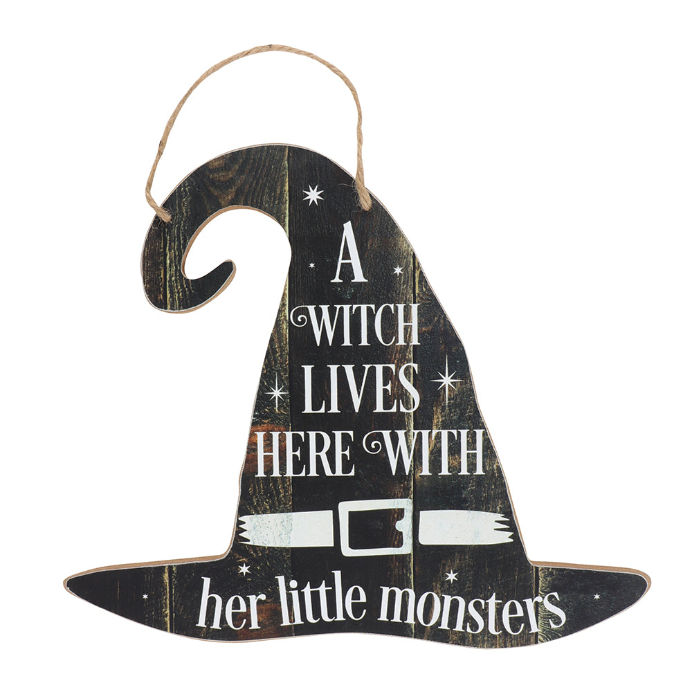 A Witch Lives Here Hanging MDF Sign