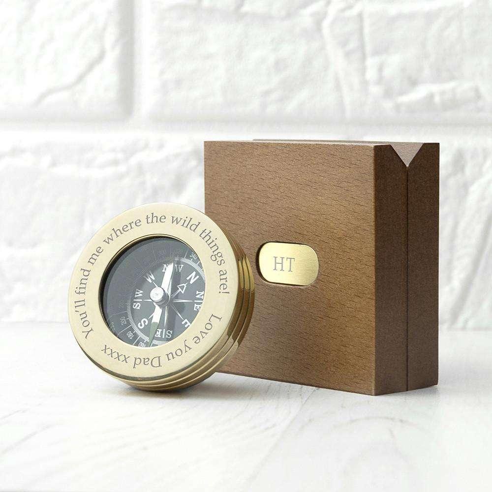 Personalised Brass Travellers Compass & Box - Myhappymoments.co.uk