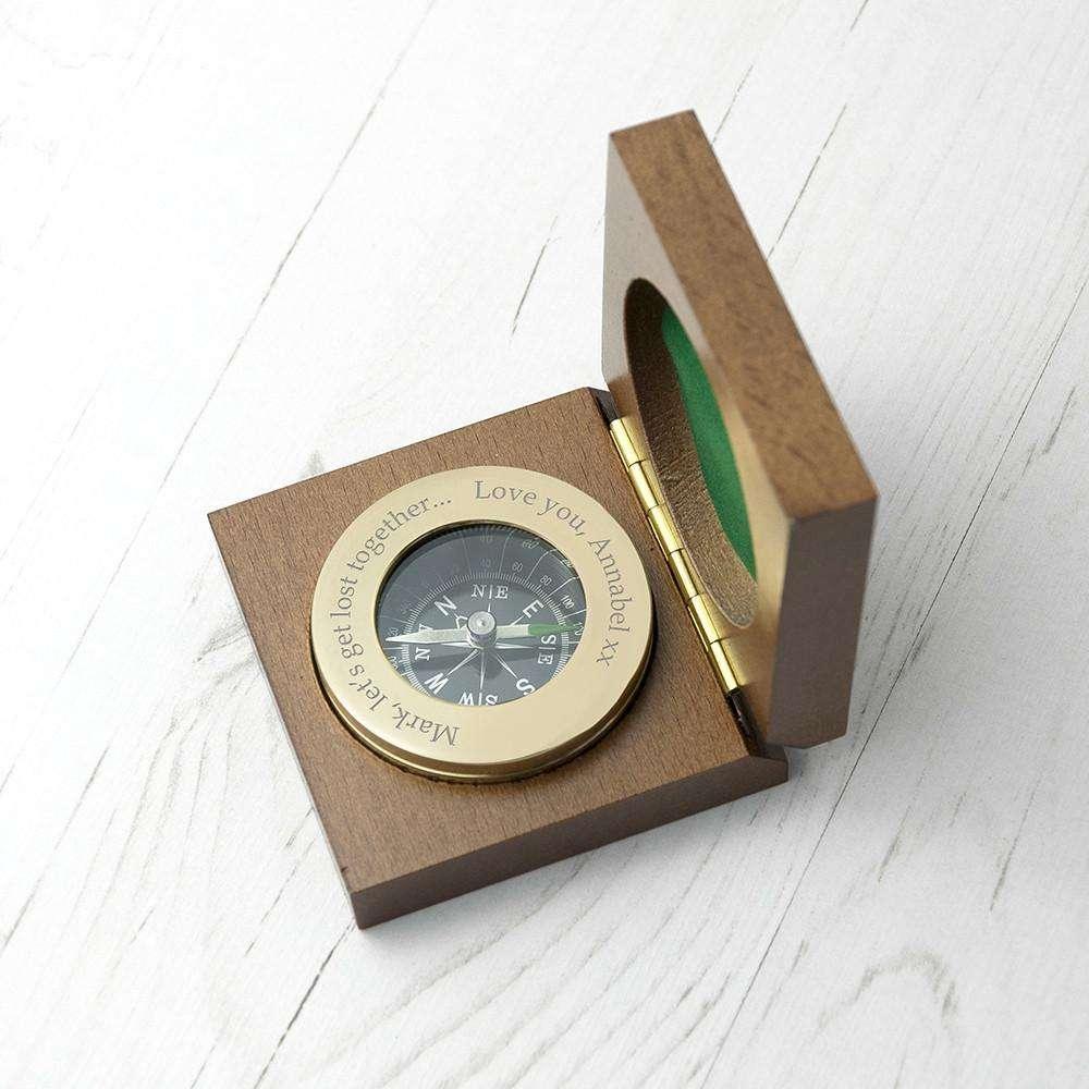 Personalised Brass Travellers Compass & Box - Myhappymoments.co.uk