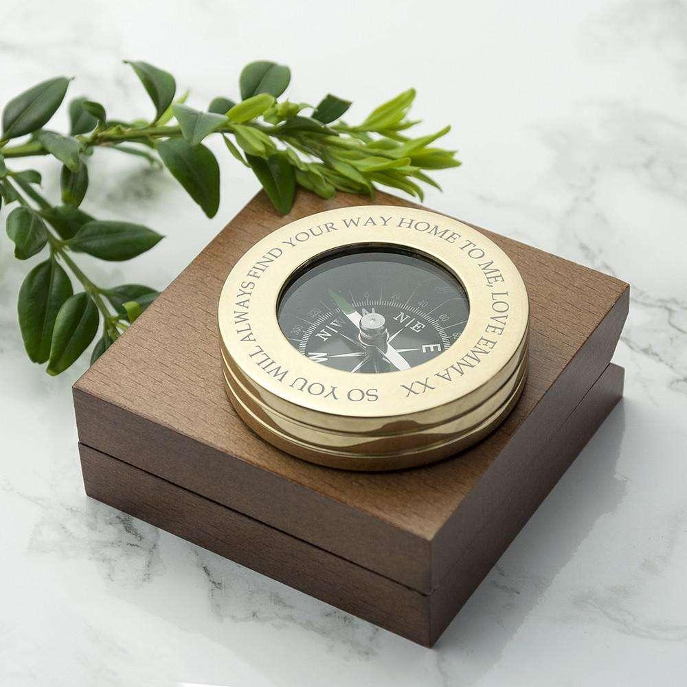 Personalised Brass Travellers Compass & Box - Myhappymoments.co.uk