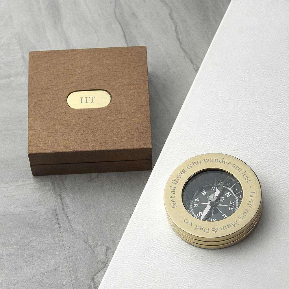 Personalised Brass Travellers Compass & Box - Myhappymoments.co.uk