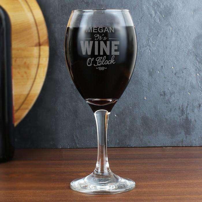 Personalised Wine O'Clock Engraved Wine Glass - Myhappymoments.co.uk