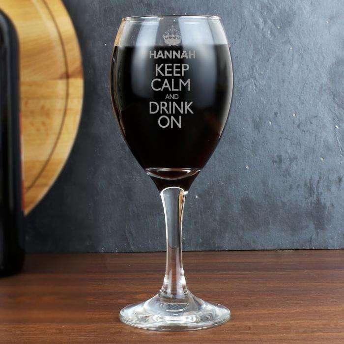 Personalised Keep Calm Engraved Wine Glass - Myhappymoments.co.uk