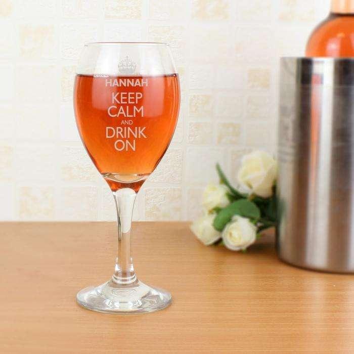 Personalised Keep Calm Engraved Wine Glass - Myhappymoments.co.uk