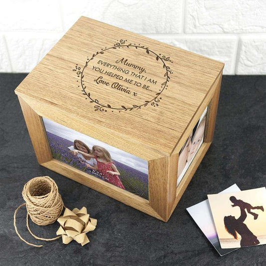 Personalised Thank You Mum Midi Oak Photo Cube Keepsake Box - Myhappymoments.co.uk