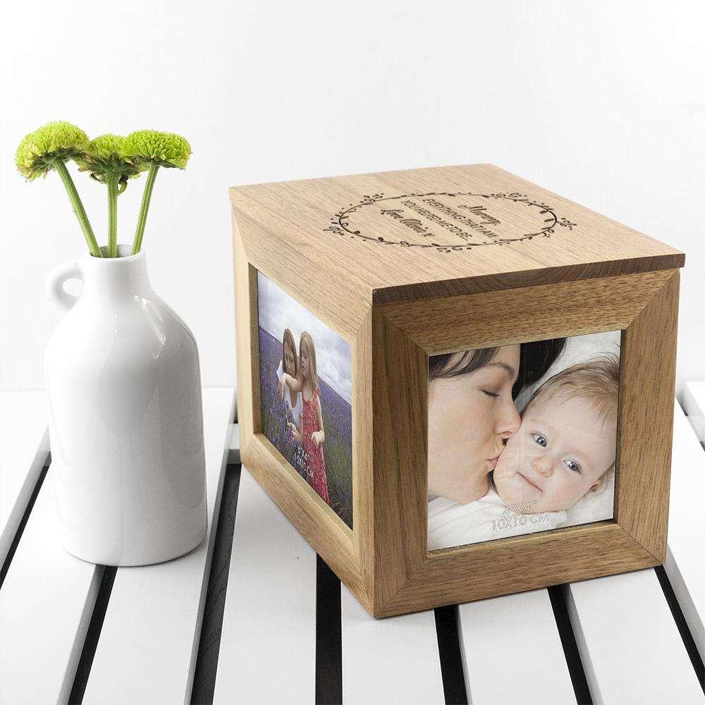 Personalised Thank You Mum Midi Oak Photo Cube Keepsake Box - Myhappymoments.co.uk