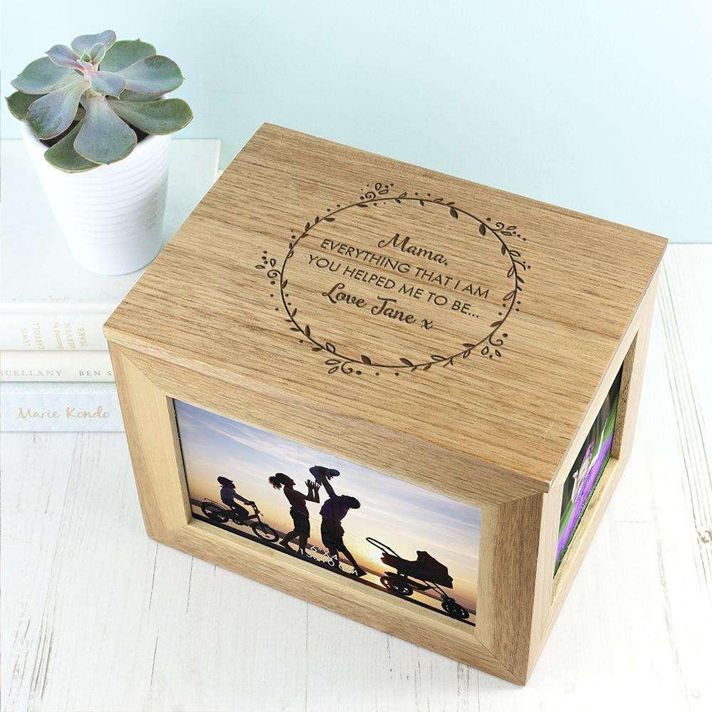 Personalised Thank You Mum Midi Oak Photo Cube Keepsake Box - Myhappymoments.co.uk