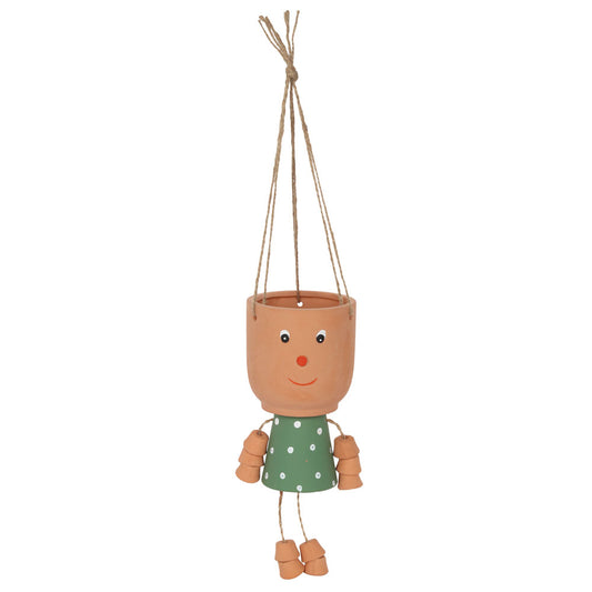 Green Pot Man Hanging Terracotta Planter