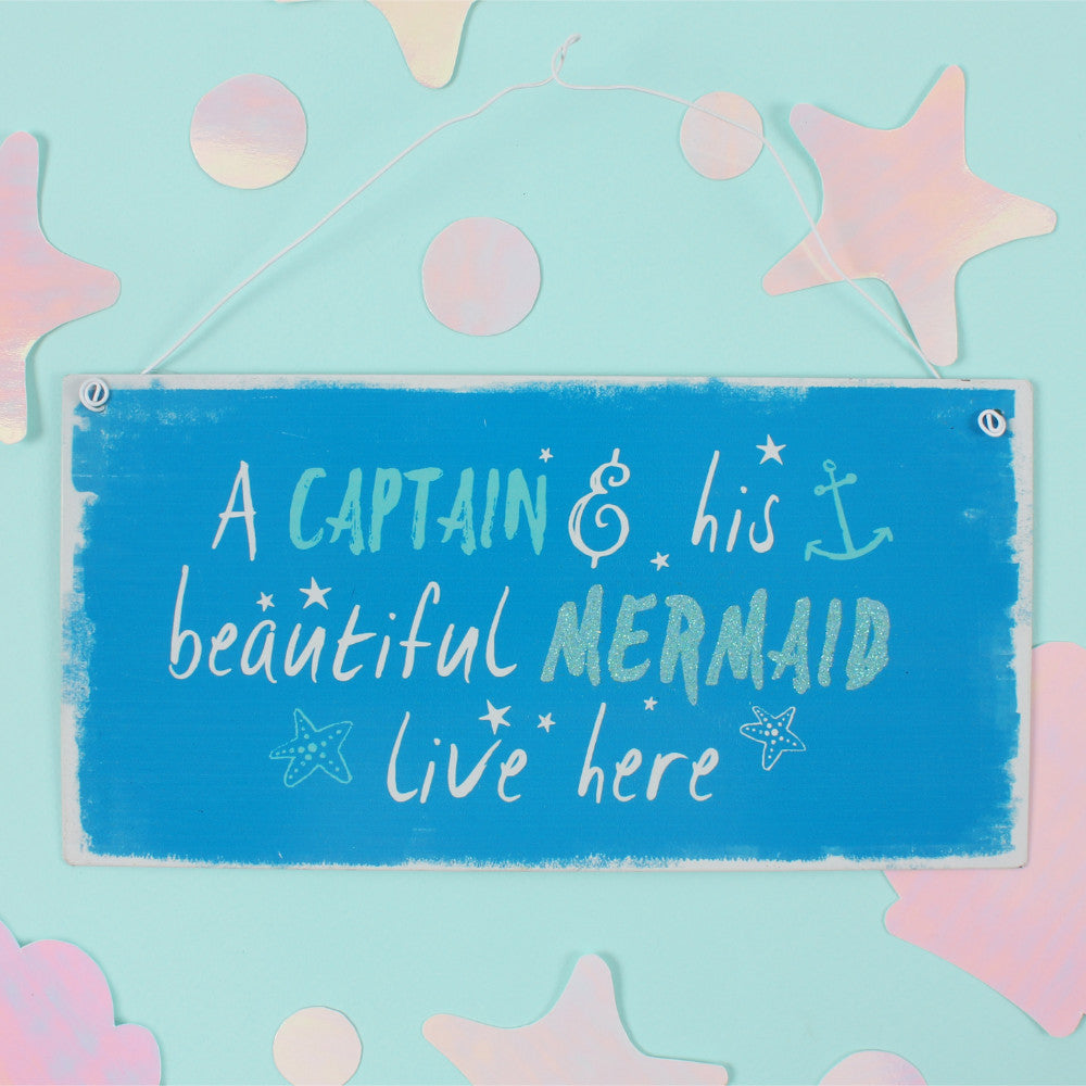 Captain And Mermaid Metal Sign