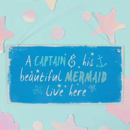 Captain And Mermaid Metal Sign