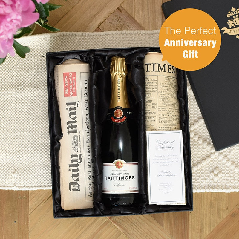 Double Newspaper & Taittinger Champagne Anniversary Gift Set