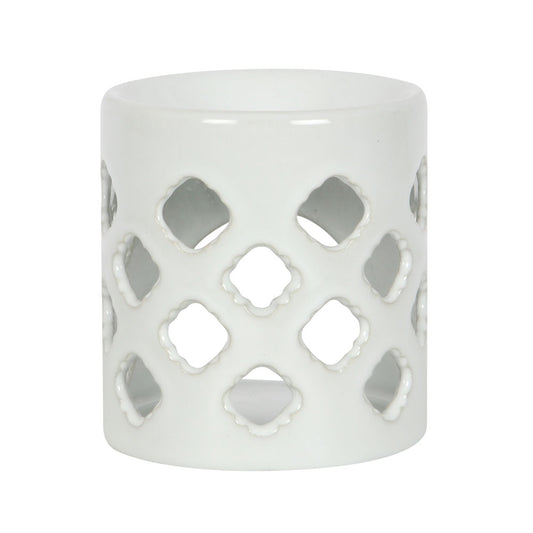 White Oil Burner With Lattice Cutouts