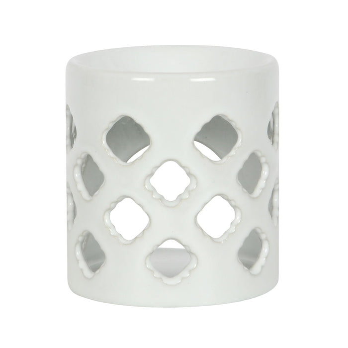 White Oil Burner With Lattice Cutouts