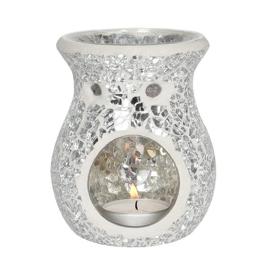 Small Silver Crackle Glass Oil Burner