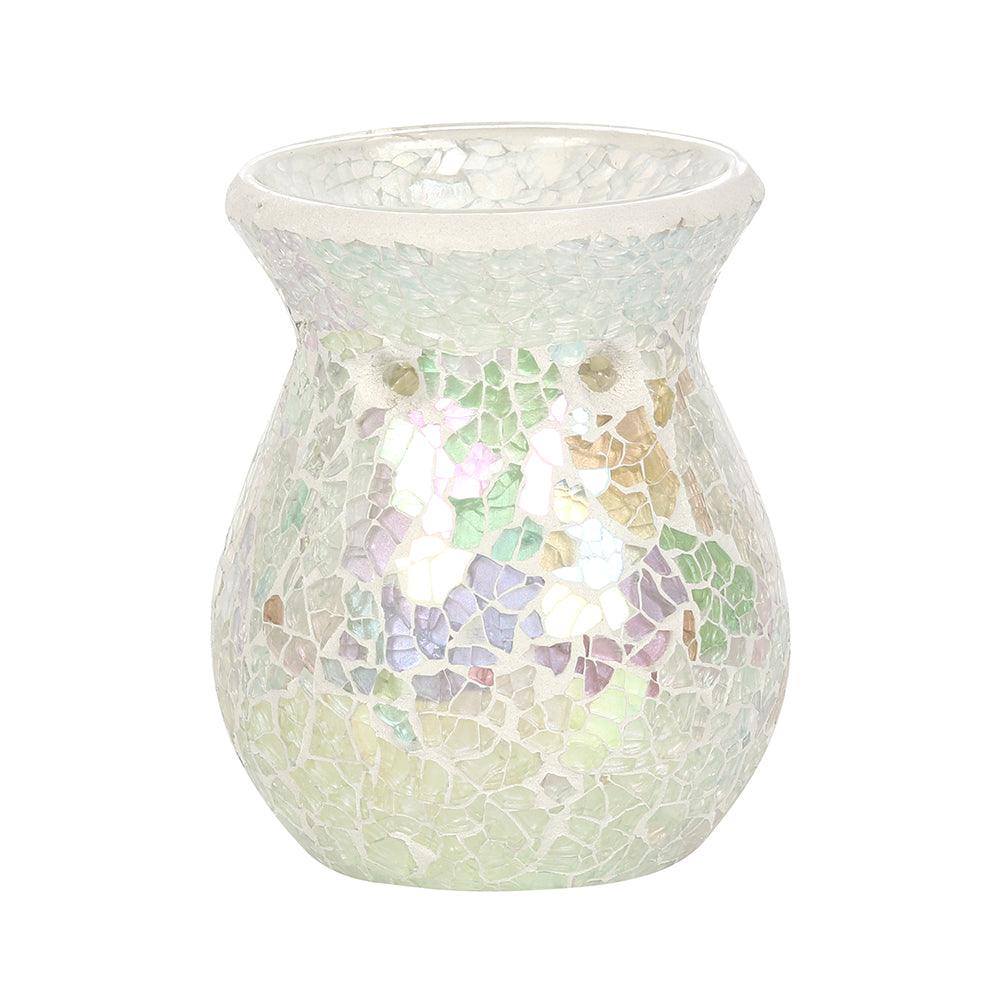 Small White Iridescent Crackle Oil Burner