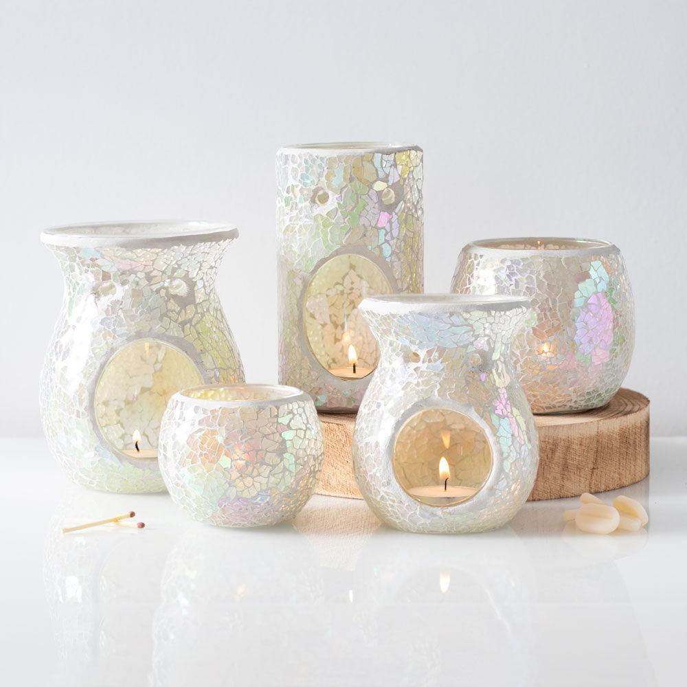 Small White Iridescent Crackle Oil Burner