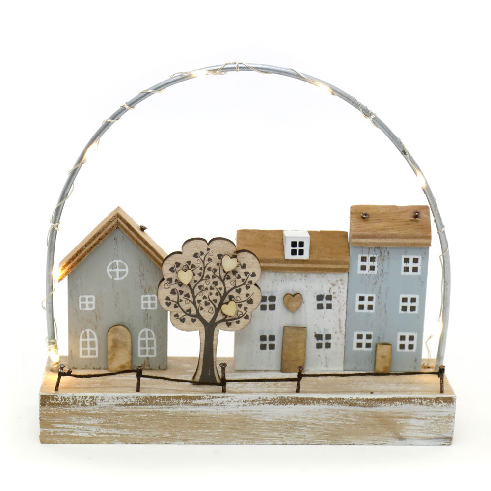 20cm Wooden House Scene LED Ornament