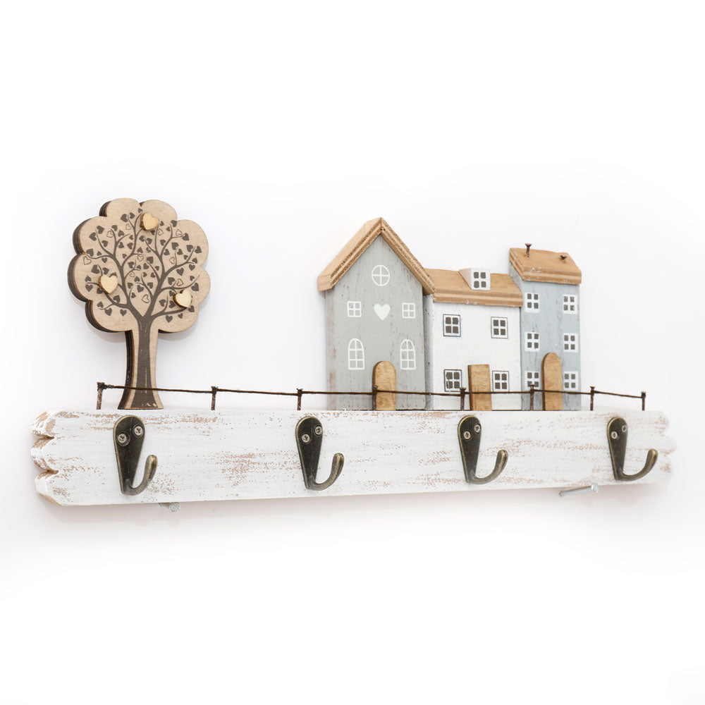 34cm Wooden House Scene Wall Hook