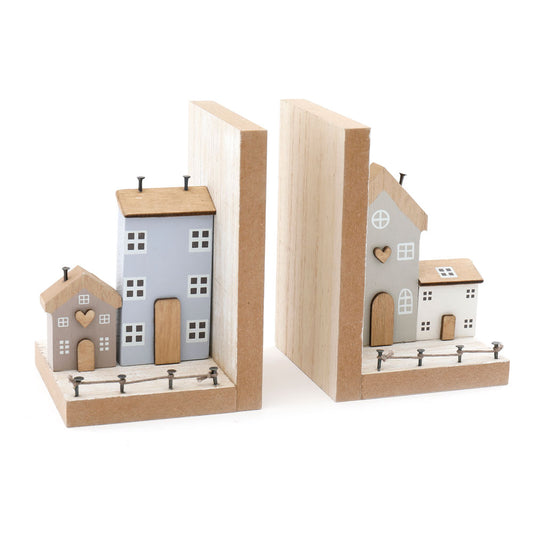 13cm Wooden Houses Bookend Set