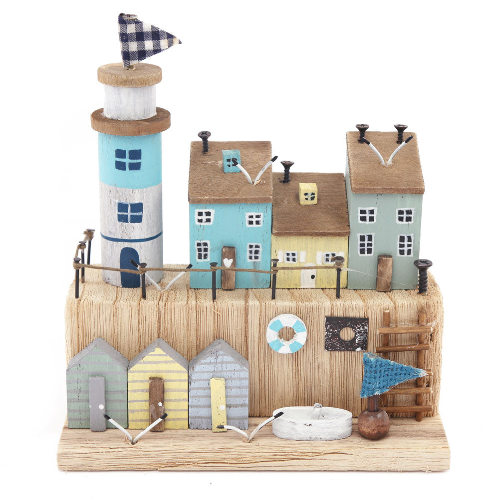 15x17cm Wooden House &amp; Beach Hut Scene Ornament