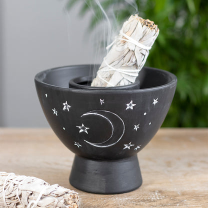 Black Moon and Stars Terracotta Smudge Bowl